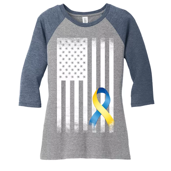 Down Syndrome Awareness USA Flag Women's Tri-Blend 3/4-Sleeve Raglan Shirt