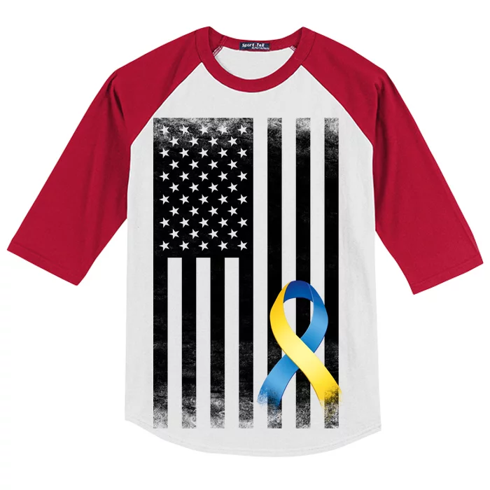 Down Syndrome Awareness USA Flag Kids Colorblock Raglan Jersey