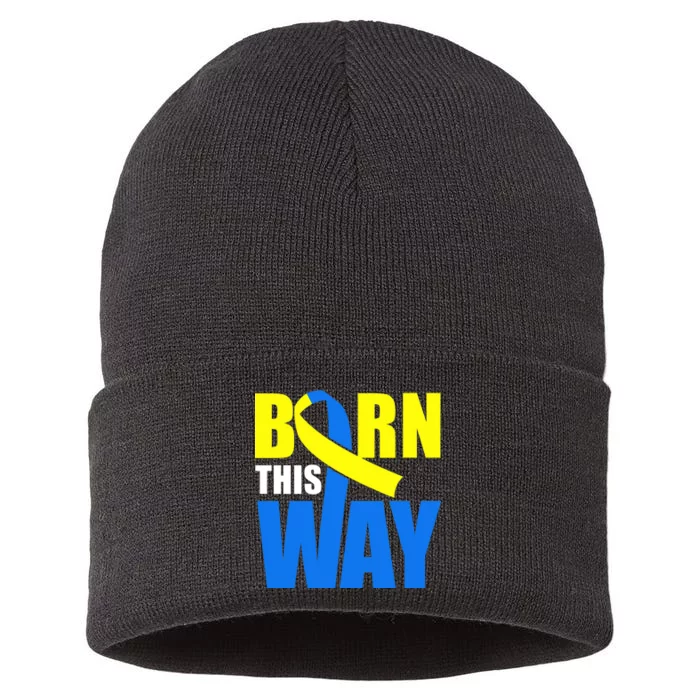 Down Syndrome Born This Way Ribbon Sustainable Knit Beanie