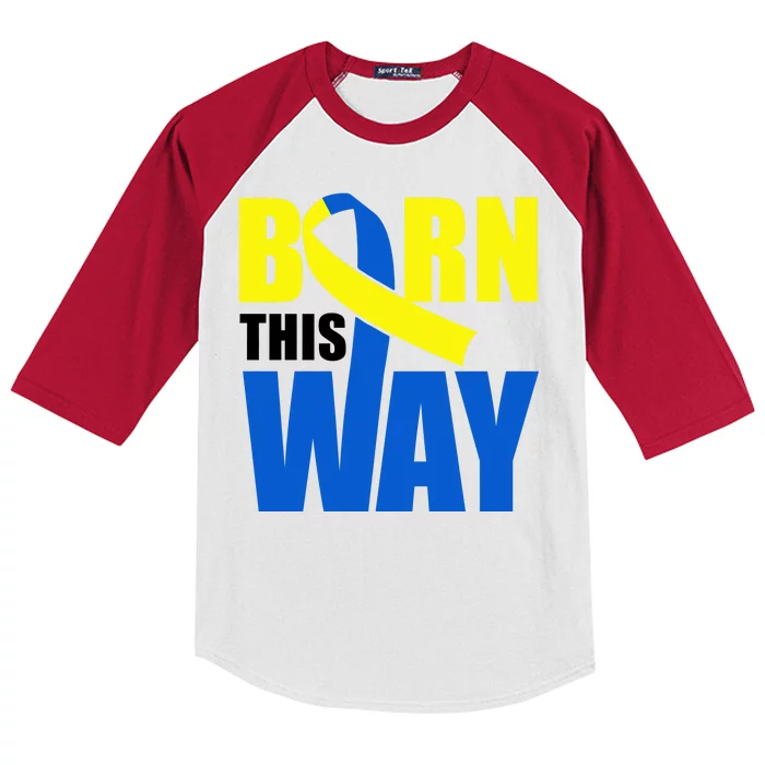 Down Syndrome Born This Way Ribbon Kids Colorblock Raglan Jersey