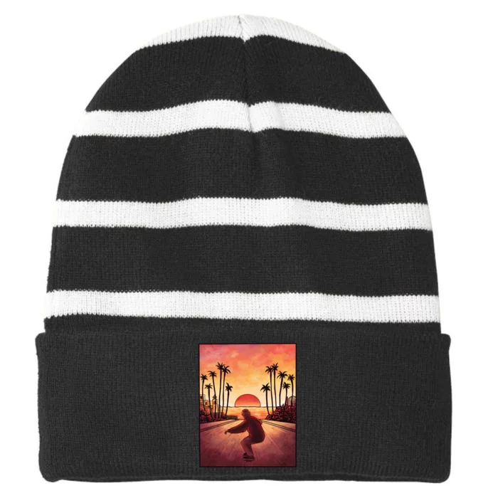 Downhill Sunset Skate Striped Beanie with Solid Band