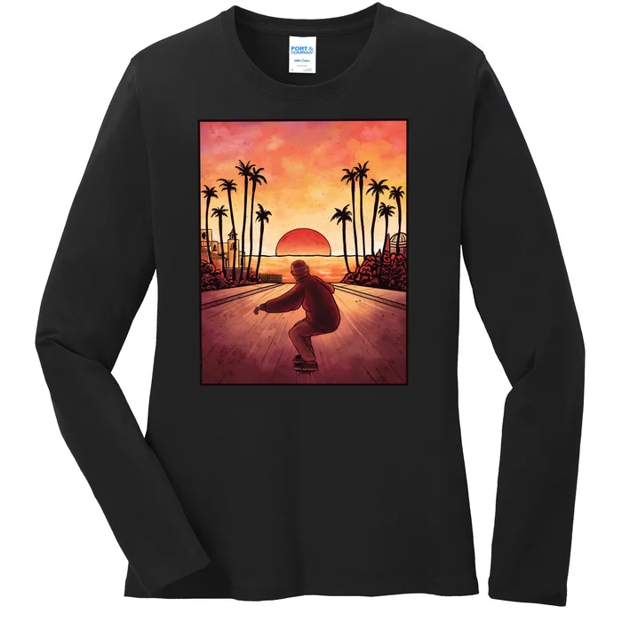 Downhill Sunset Skate Ladies Long Sleeve Shirt