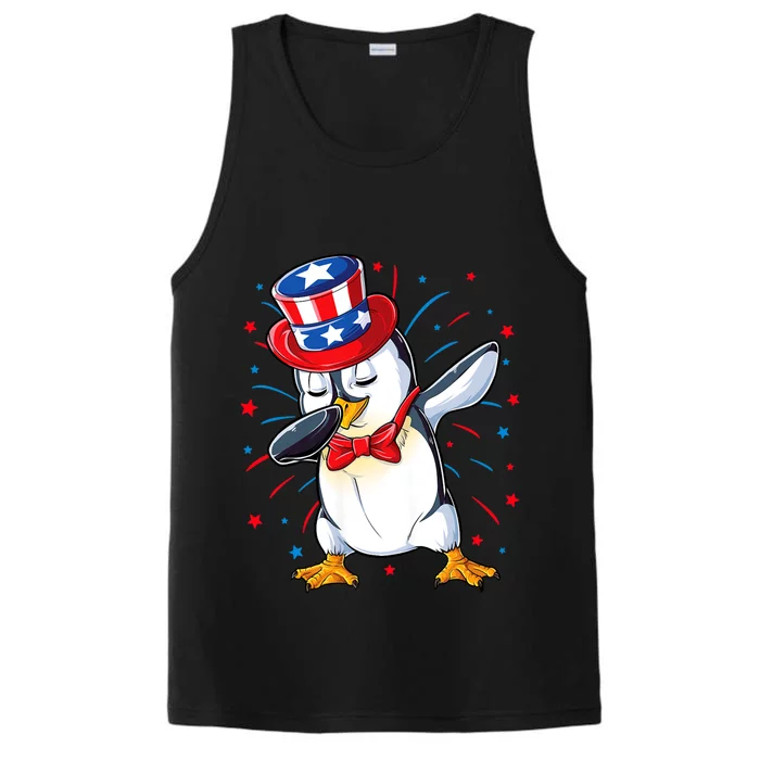 Dabbing Penguin 4th Of July Usa American Flag Performance Tank