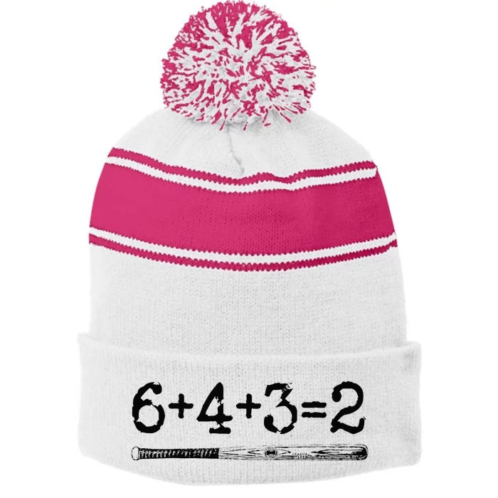 Double Play 6 4 3 2 Vintage Baseball Math Softball Player Stripe Pom Pom Beanie