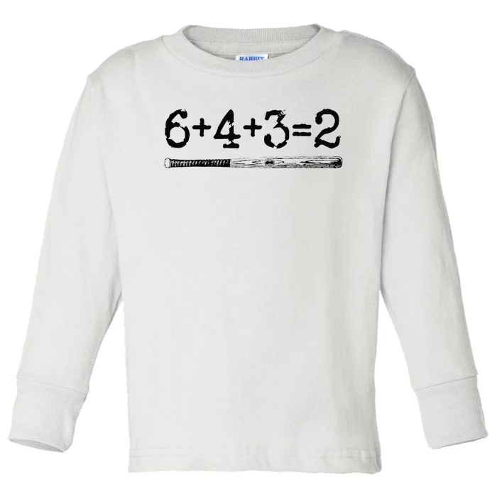 Double Play 6 4 3 2 Vintage Baseball Math Softball Player Toddler Long Sleeve Shirt