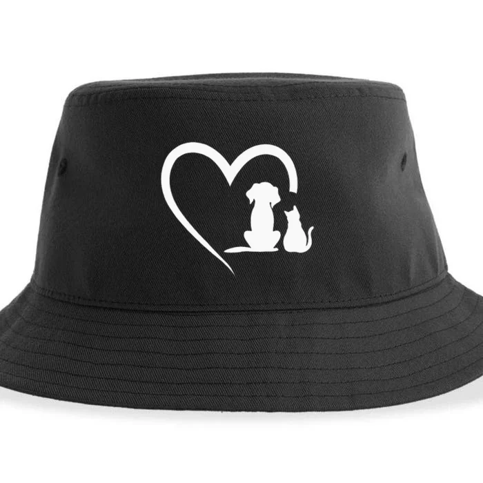 Dog Puppy And Baby Cat Heart Animal Dog & Cat Heart Sustainable Bucket Hat