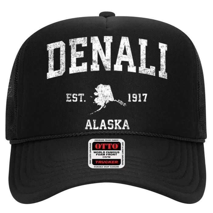 Denali Park Alaska Ak Vintage Sports High Crown Mesh Trucker Hat