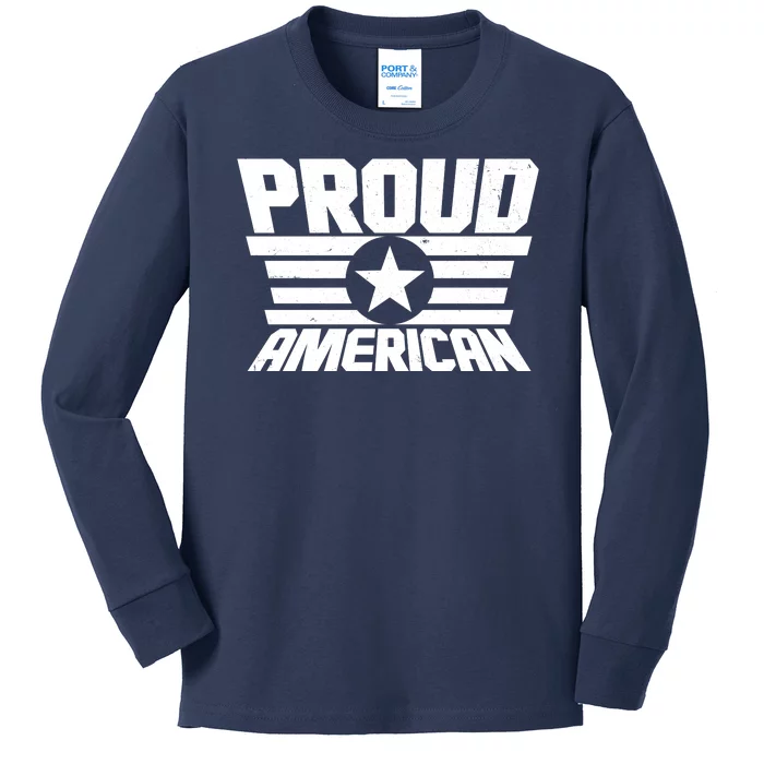 Distressed Proud American USA Patriot Kids Long Sleeve Shirt