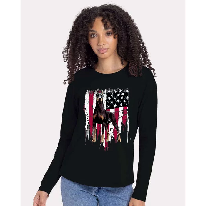 Dober Pinscher American Flag Usa Awesome Gift Womens Cotton Relaxed Long Sleeve T-Shirt