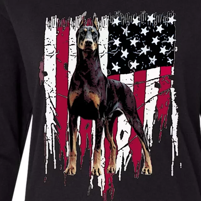 Dober Pinscher American Flag Usa Awesome Gift Womens Cotton Relaxed Long Sleeve T-Shirt