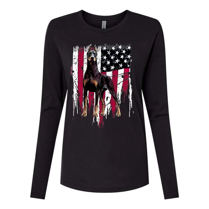 Dober Pinscher American Flag Usa Awesome Gift Womens Cotton Relaxed Long Sleeve T-Shirt