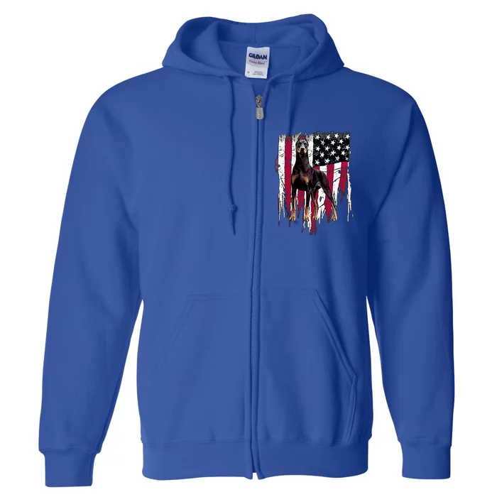 Dober Pinscher American Flag Usa Awesome Gift Full Zip Hoodie