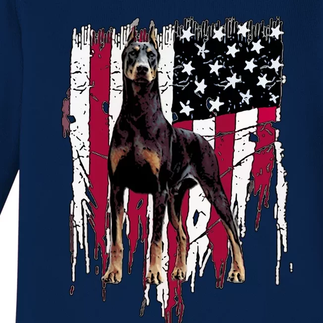 Dober Pinscher American Flag Usa Awesome Gift Baby Long Sleeve Bodysuit