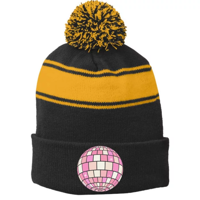 Danish Pastel Aesthetic Disco Ball Stripe Pom Pom Beanie