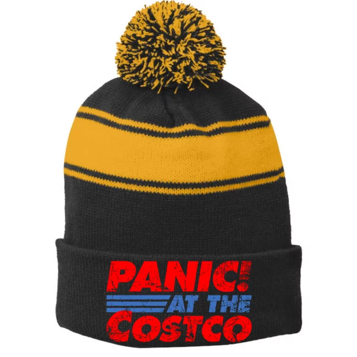 Distressed Panic At The Costco Funny Meme Stripe Pom Pom Beanie