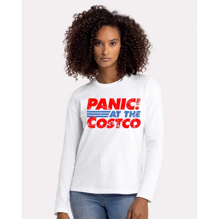 Distressed Panic At The Costco Funny Meme Womens Cotton Relaxed Long Sleeve T-Shirt