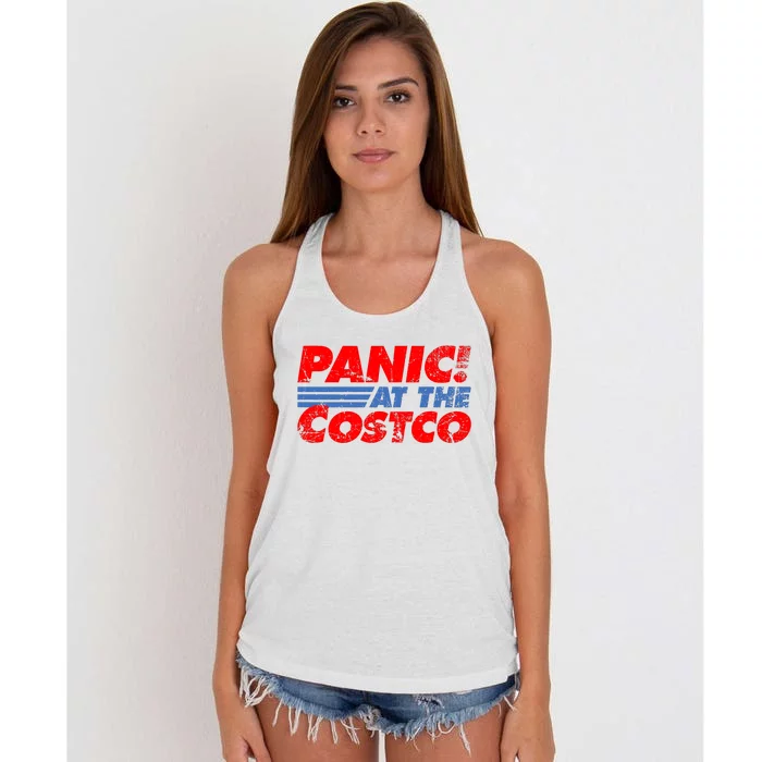 Distressed Panic At The Costco Funny Meme Women's Knotted Racerback Tank