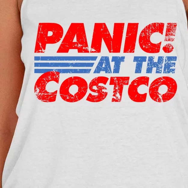 Distressed Panic At The Costco Funny Meme Women's Knotted Racerback Tank