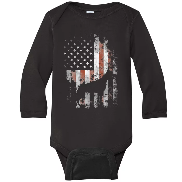 Doberman Pinscher American Flag Patriotic Gifts Baby Long Sleeve Bodysuit