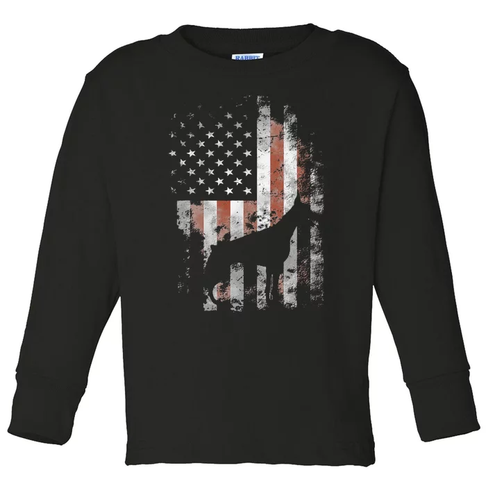 Doberman Pinscher American Flag Patriotic Gifts Toddler Long Sleeve Shirt