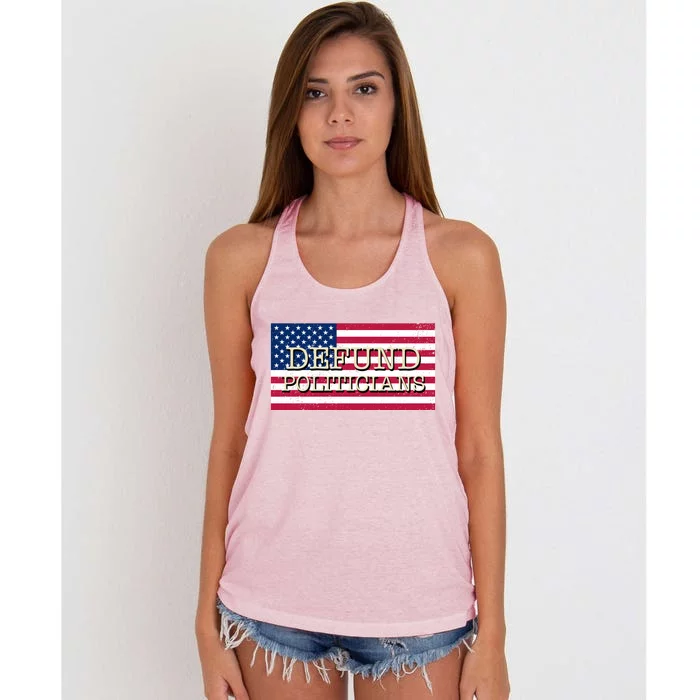 Defund Politicians American Flag Women's Knotted Racerback Tank