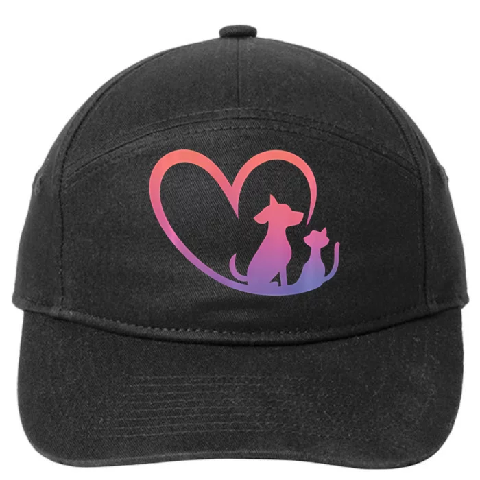 Dog Puppy And Baby Cat Heart Animal Dog & Cat Heart 7-Panel Snapback Hat