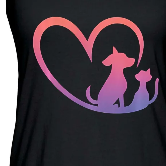 Dog Puppy And Baby Cat Heart Animal Dog & Cat Heart Ladies Essential Flowy Tank