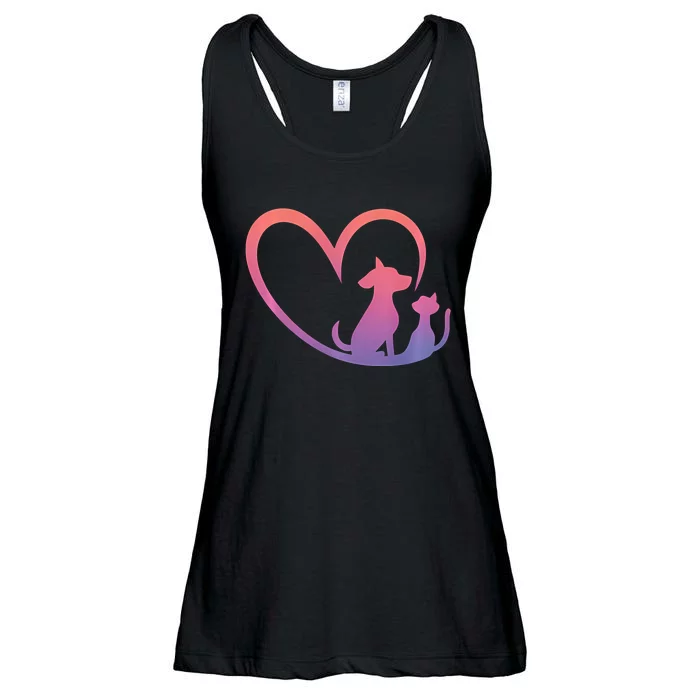 Dog Puppy And Baby Cat Heart Animal Dog & Cat Heart Ladies Essential Flowy Tank