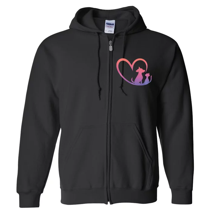 Dog Puppy And Baby Cat Heart Animal Dog & Cat Heart Full Zip Hoodie