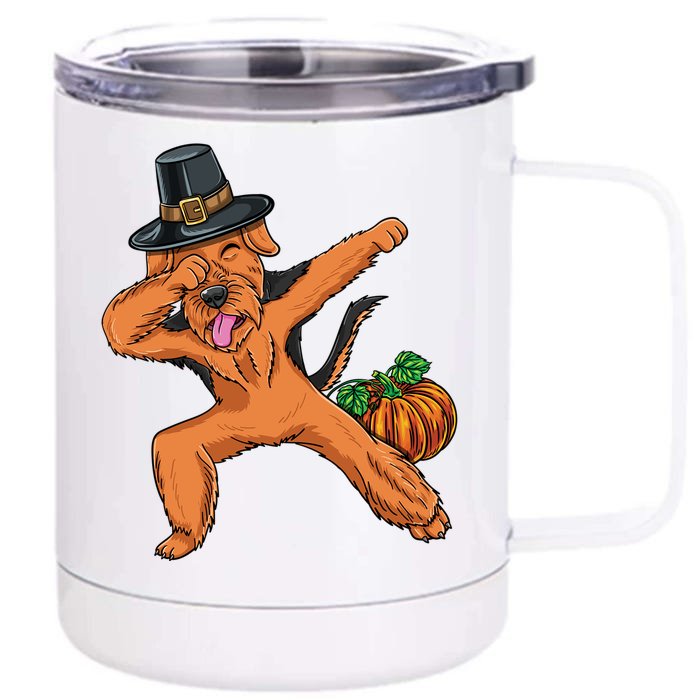 Dabbing Pilgrim Airedale Terrier Thanksgiving Meaningful Gift Front & Back 12oz Stainless Steel Tumbler Cup