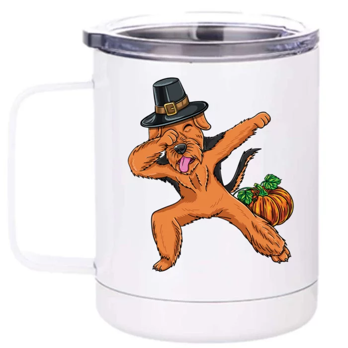 Dabbing Pilgrim Airedale Terrier Thanksgiving Meaningful Gift Front & Back 12oz Stainless Steel Tumbler Cup