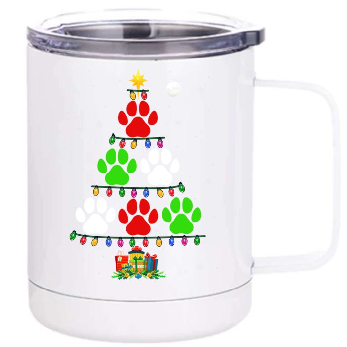 Dog Paws As Christmas Tree Matching Dog Lover Owner Family Great Gift Front & Back 12oz Stainless Steel Tumbler Cup