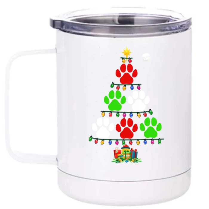 Dog Paws As Christmas Tree Matching Dog Lover Owner Family Great Gift Front & Back 12oz Stainless Steel Tumbler Cup