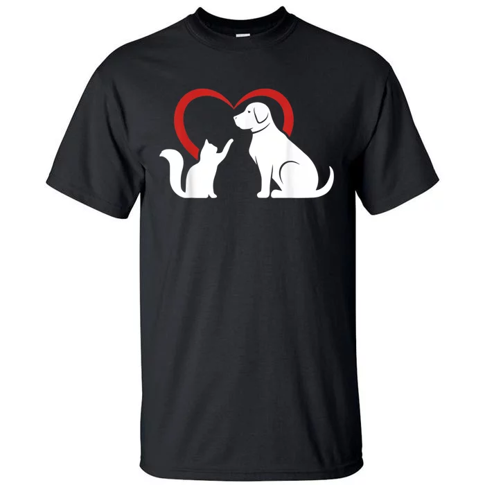 Dog Puppy And Baby Cat Heart Animal Dog & Cat Tall T-Shirt