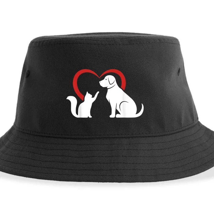 Dog Puppy And Baby Cat Heart Animal Dog & Cat Sustainable Bucket Hat