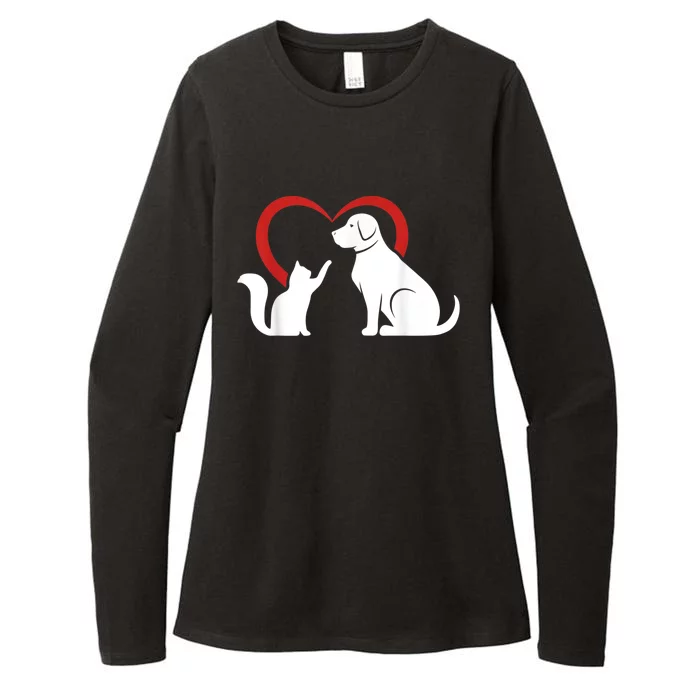 Dog Puppy And Baby Cat Heart Animal Dog & Cat Womens CVC Long Sleeve Shirt