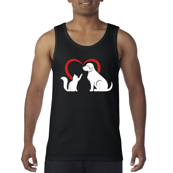 Dog Puppy And Baby Cat Heart Animal Dog & Cat Tank Top