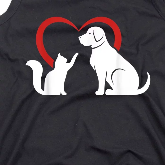 Dog Puppy And Baby Cat Heart Animal Dog & Cat Tank Top