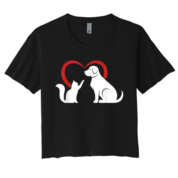 Dog Puppy And Baby Cat Heart Animal Dog & Cat Women's Crop Top Tee