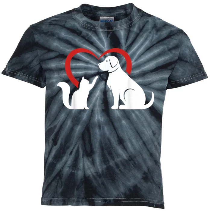 Dog Puppy And Baby Cat Heart Animal Dog & Cat Kids Tie-Dye T-Shirt