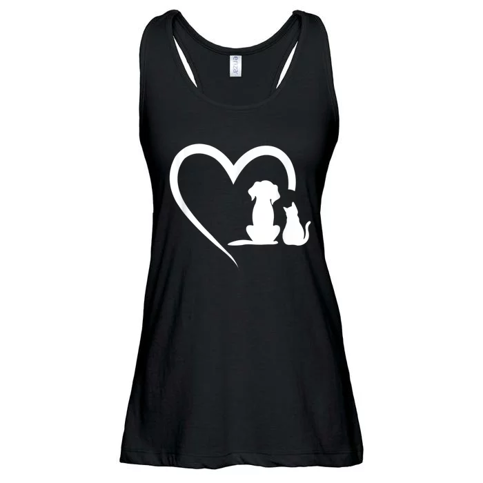 Dog Puppy And Baby Cat Heart Animal Dog & Cat Ladies Essential Flowy Tank