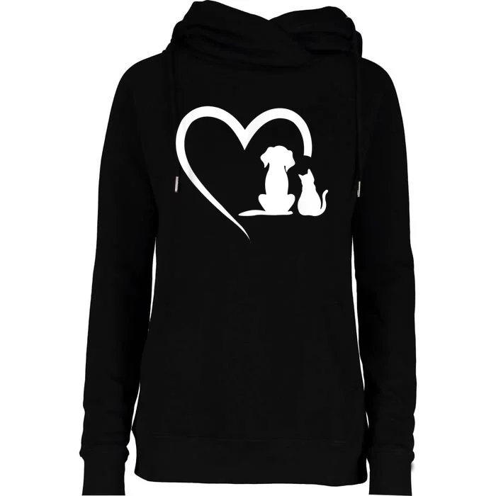 Dog Puppy And Baby Cat Heart Animal Dog & Cat Womens Funnel Neck Pullover Hood