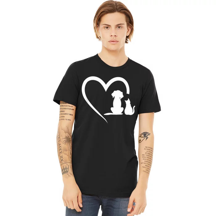 Dog Puppy And Baby Cat Heart Animal Dog & Cat Premium T-Shirt