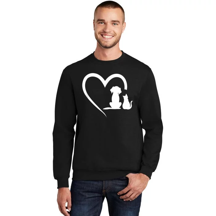 Dog Puppy And Baby Cat Heart Animal Dog & Cat Tall Sweatshirt