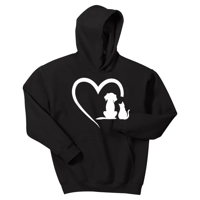 Dog Puppy And Baby Cat Heart Animal Dog & Cat Kids Hoodie