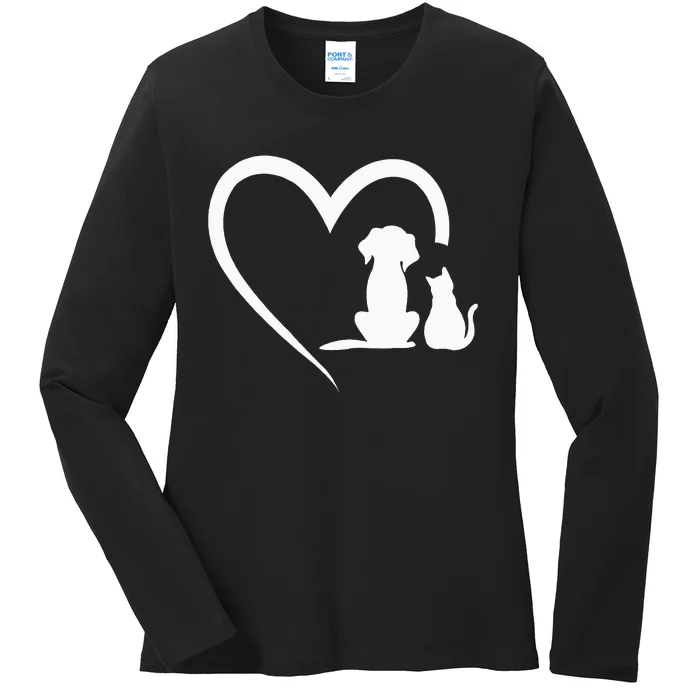 Dog Puppy And Baby Cat Heart Animal Dog & Cat Heart Ladies Long Sleeve Shirt