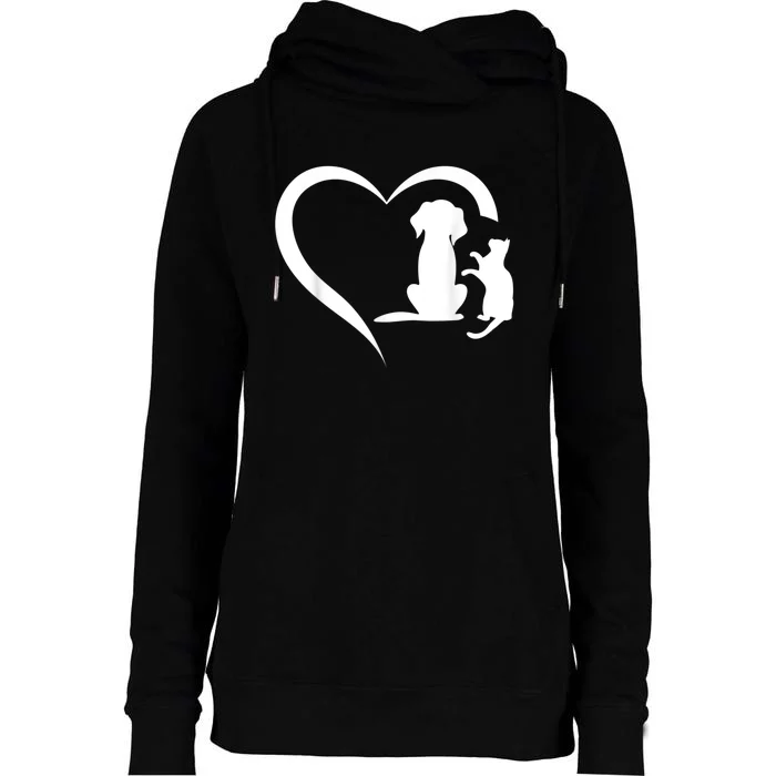 Dog Puppy And Baby Cat Heart Animal Dog & Cat Heart Womens Funnel Neck Pullover Hood