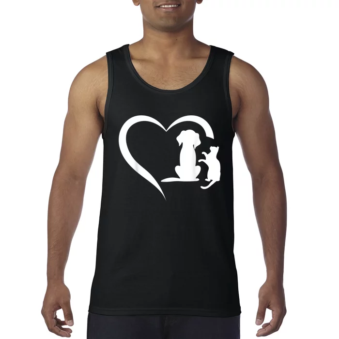 Dog Puppy And Baby Cat Heart Animal Dog & Cat Heart Tank Top