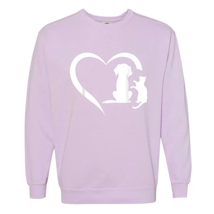 Dog Puppy And Baby Cat Heart Animal Dog & Cat Heart Garment-Dyed Sweatshirt