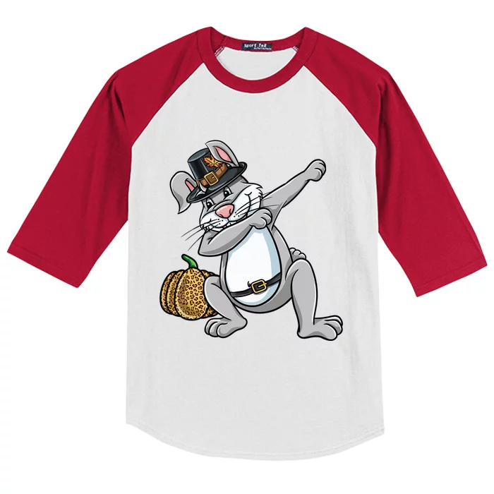 Dabbing Pilgrim Bunny Thanksgiving Gift Kids Colorblock Raglan Jersey